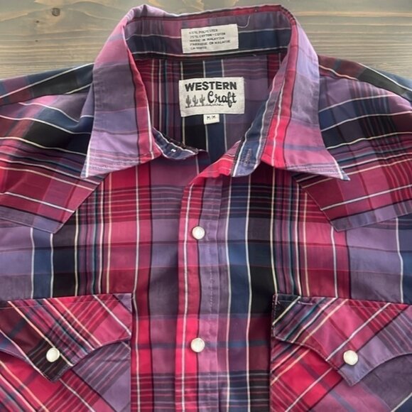 Men s size medium vintage Western Craft Pearl snap button down long sleeve - Picture 3 of 10